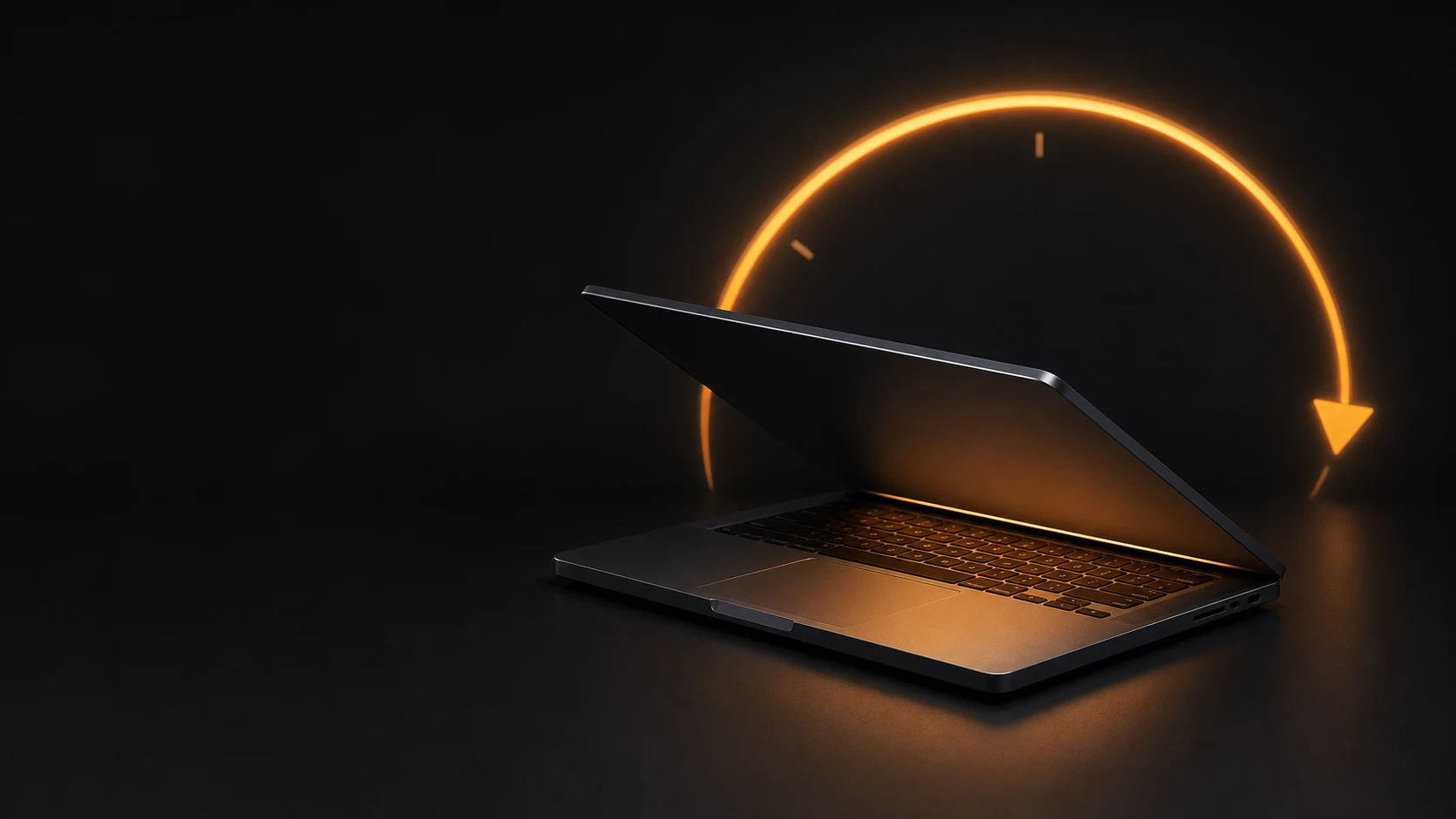 A graphite laptop continuing to glow as its lid closes
